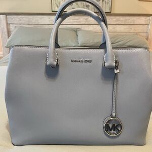 Michael Kors Light Gray Saffiano Leather Satchel with MK Charm